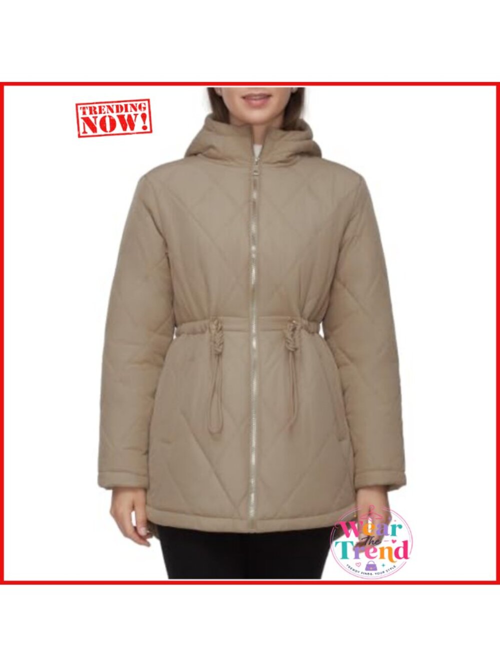 Diamond Quilted Adjustable Hem Waist Puffer Jacket